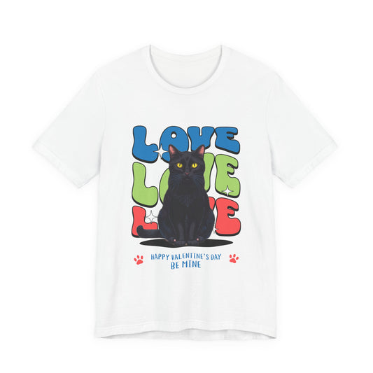 Black Cat Love Love Love T-Shirt, Valentine's Day Cat Tee