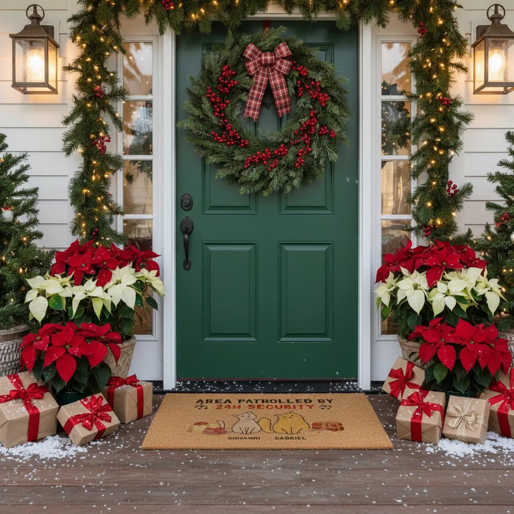 Custom Cat Portrait Welcoming Door Mat With Cat Names by printify
