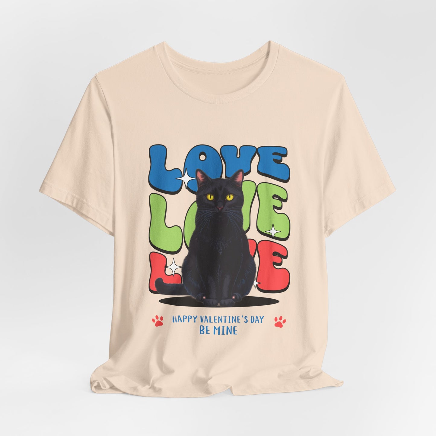 Black Cat Love Love Love T-Shirt, Valentine's Day Cat Tee