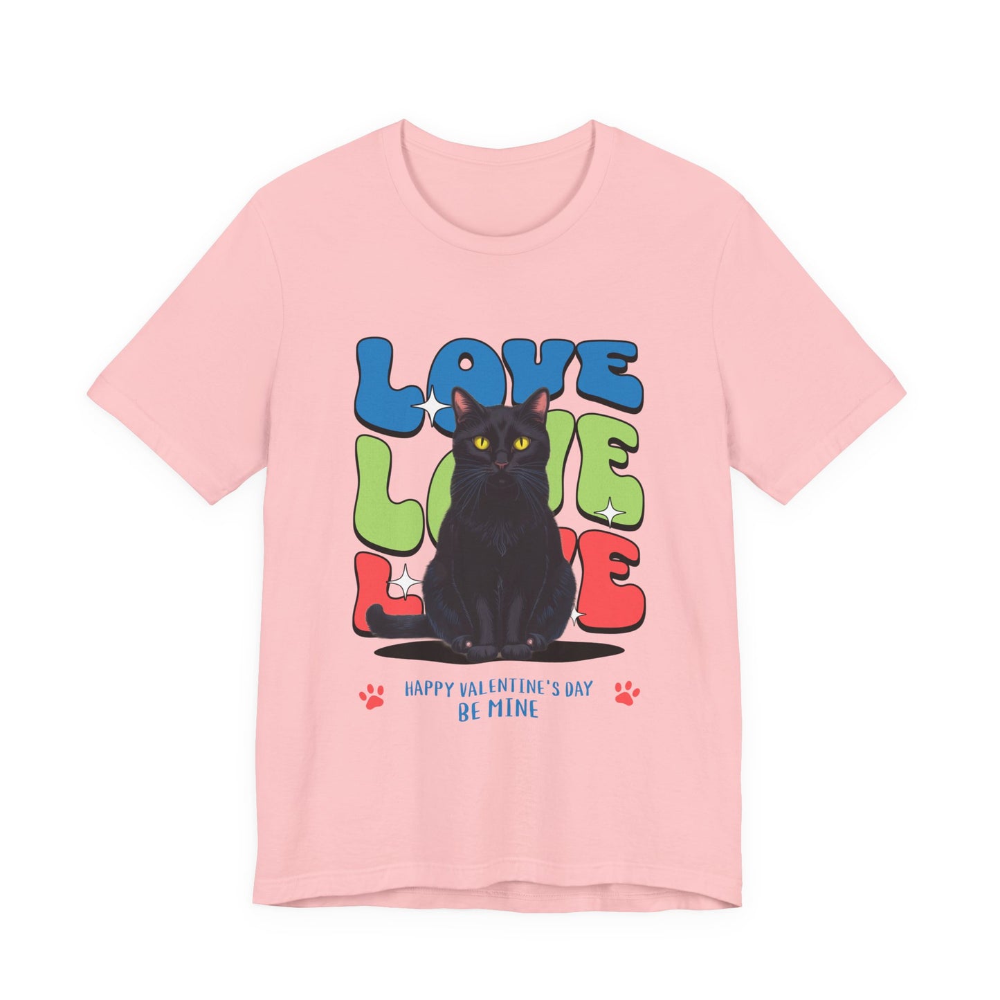 Black Cat Love Love Love T-Shirt, Valentine's Day Cat Tee