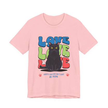 Black Cat Love Love Love T-Shirt, Valentine's Day Cat Tee