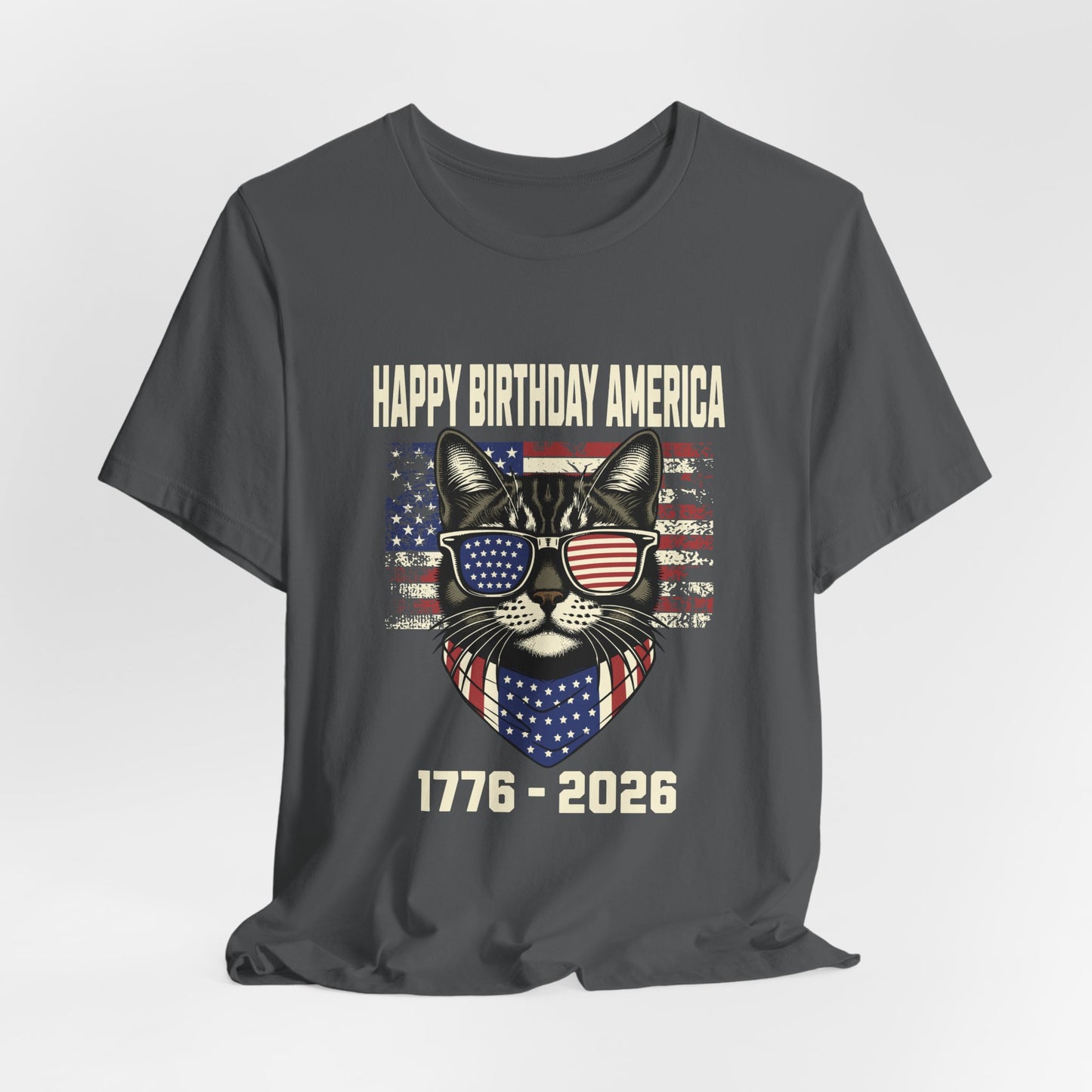 Patriotic Cat Birthday T-Shirt — Happy Birthday America 1776-2026
