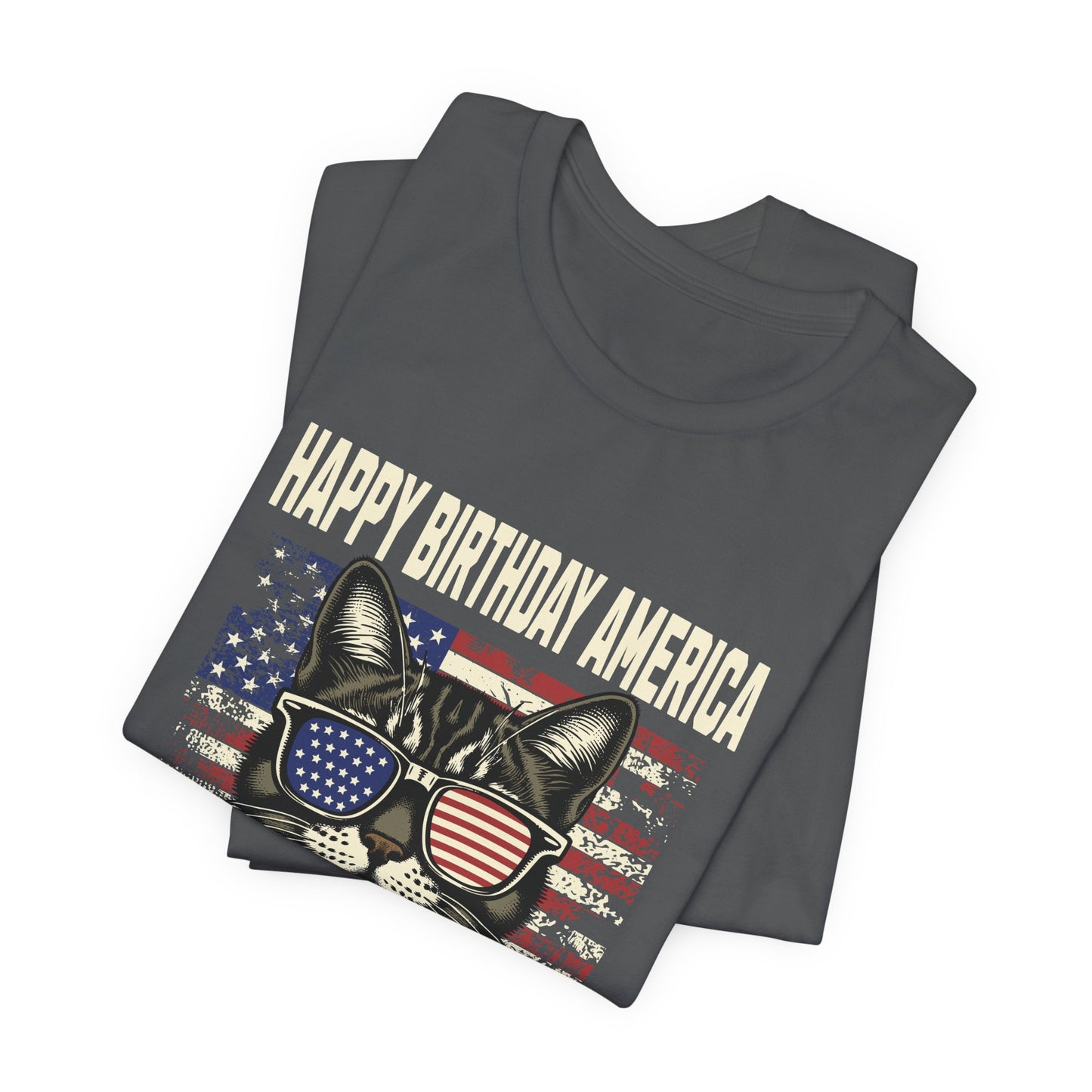 Patriotic Cat Birthday T-Shirt — Happy Birthday America 1776-2026
