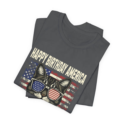 Patriotic Cat Birthday T-Shirt — Happy Birthday America 1776-2026