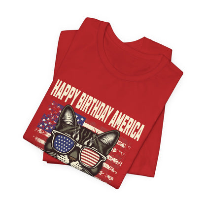 Patriotic Cat Birthday T-Shirt — Happy Birthday America 1776-2026