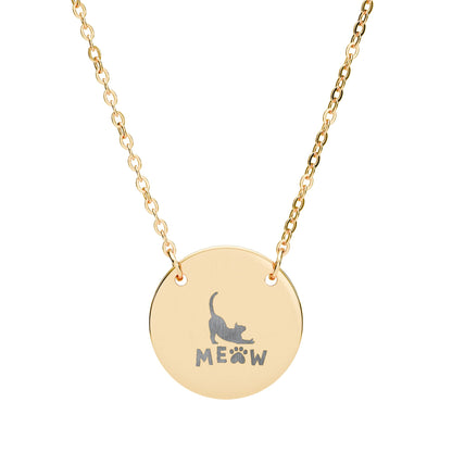 Meow Cat Engraving Circle Necklace Pet Pendant With Cat Silhouette
