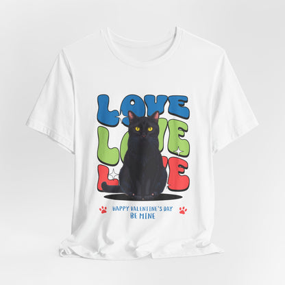 Black Cat Love Love Love T-Shirt, Valentine's Day Cat Tee