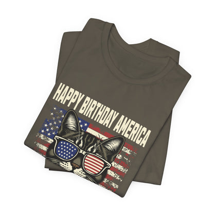 Patriotic Cat Birthday T-Shirt — Happy Birthday America 1776-2026