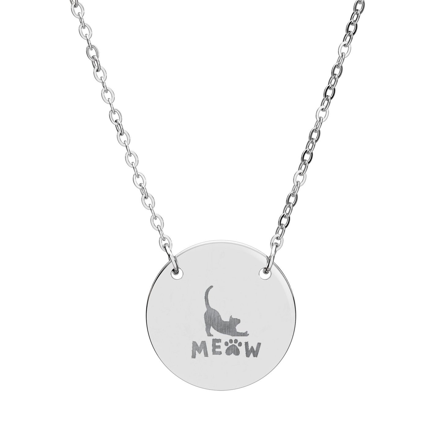 Meow Cat Engraving Circle Necklace Pet Pendant With Cat Silhouette