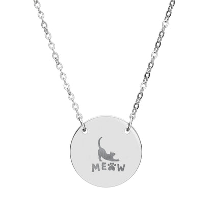 Meow Cat Engraving Circle Necklace Pet Pendant With Cat Silhouette