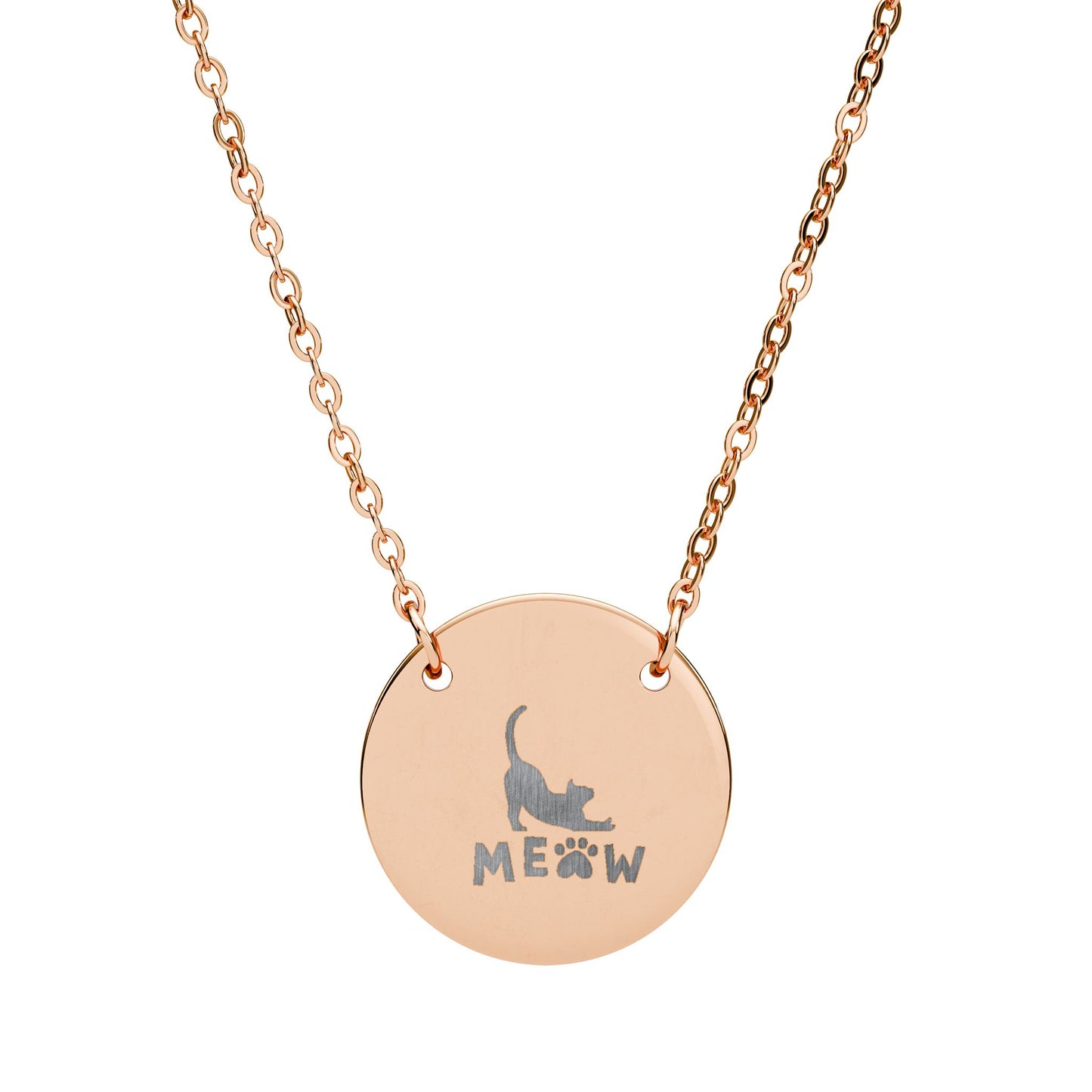 Meow Cat Engraving Circle Necklace Pet Pendant With Cat Silhouette