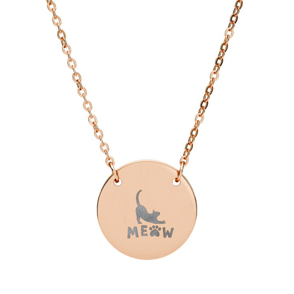 Meow Cat Engraving Circle Necklace Pet Pendant With Cat Silhouette