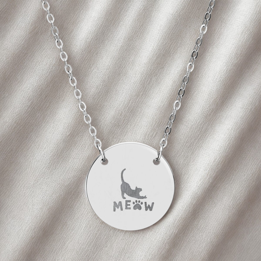 Meow Cat Engraving Circle Necklace Pet Pendant With Cat Silhouette
