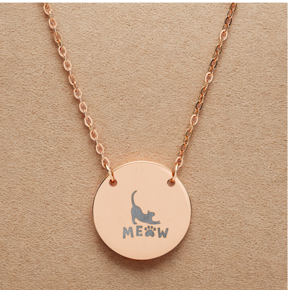 Meow Cat Engraving Circle Necklace Pet Pendant With Cat Silhouette