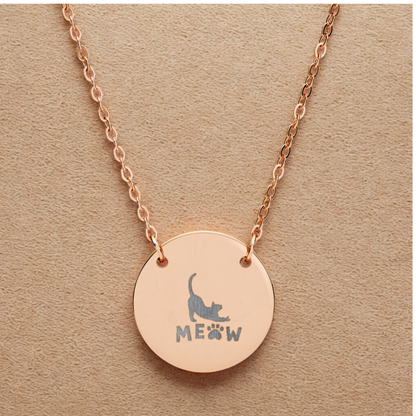 Meow Cat Engraving Circle Necklace Pet Pendant With Cat Silhouette