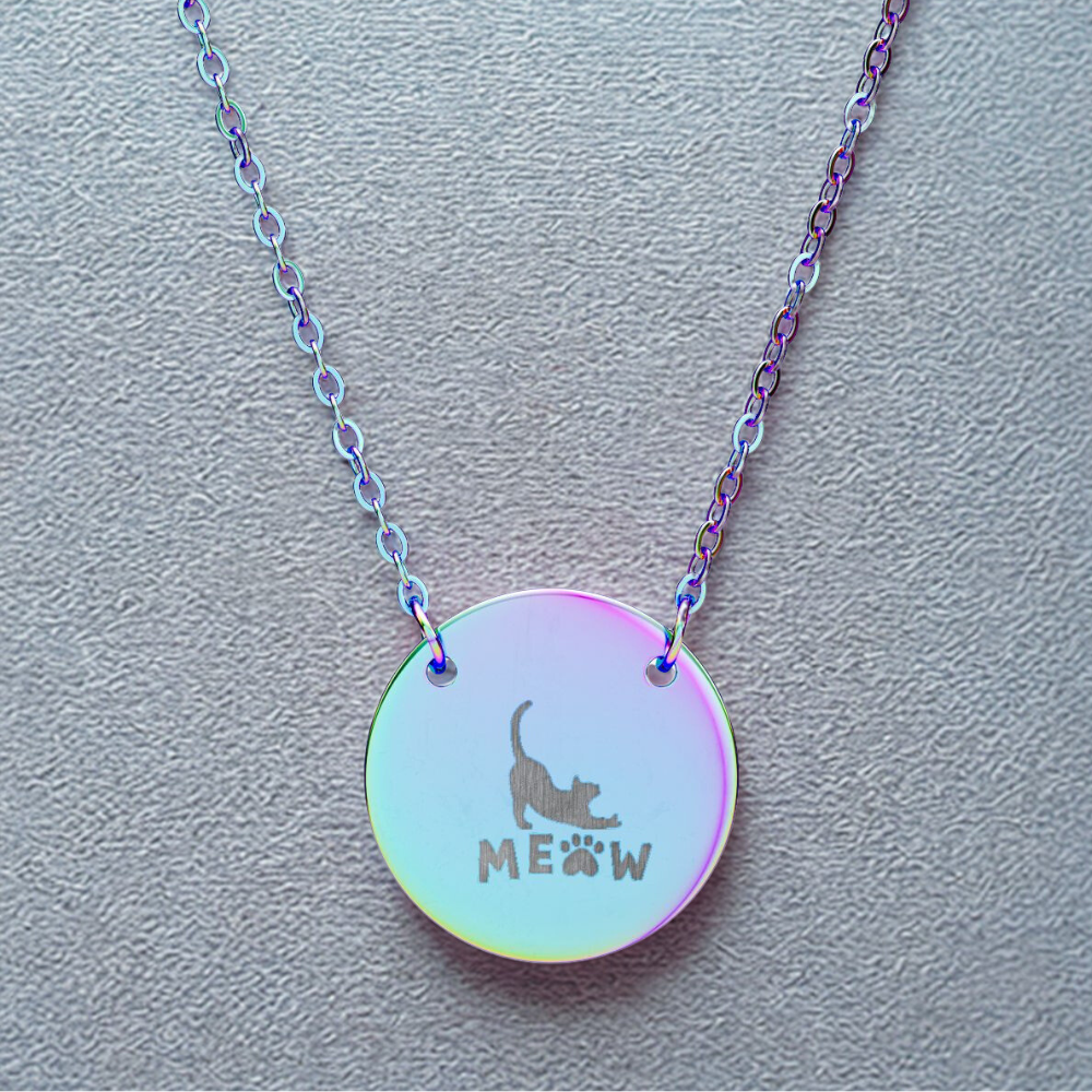 Meow Cat Engraving Circle Necklace Pet Pendant With Cat Silhouette