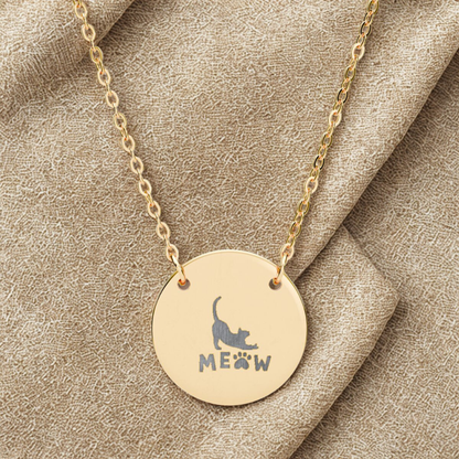 Meow Cat Engraving Circle Necklace Pet Pendant With Cat Silhouette