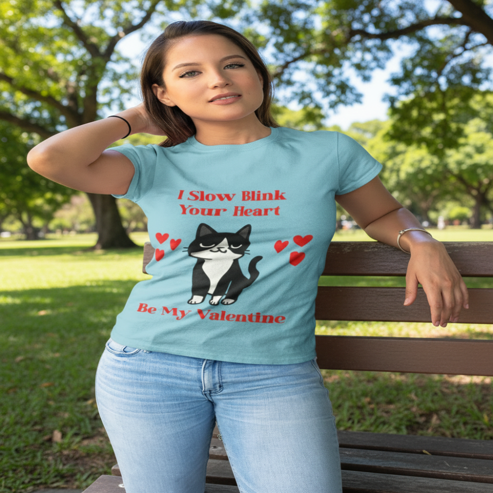 Valentine Cat T Shirt Be My Valentine I Slow Blink Tee