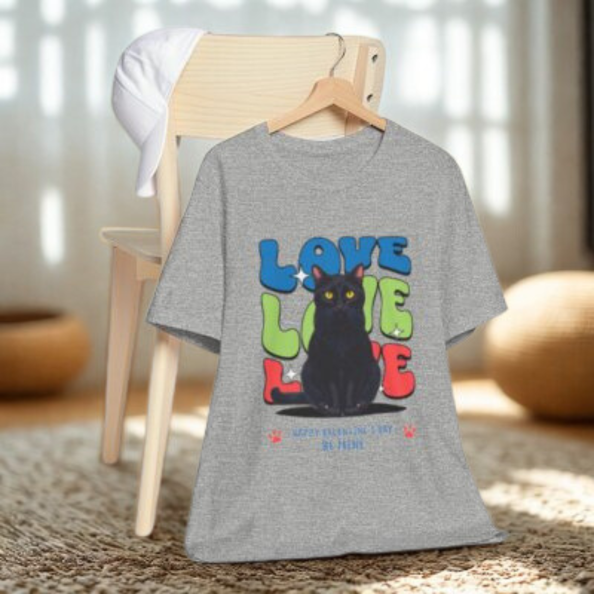 Black Cat Love Love Love T-Shirt, Valentine's Day Cat Tee