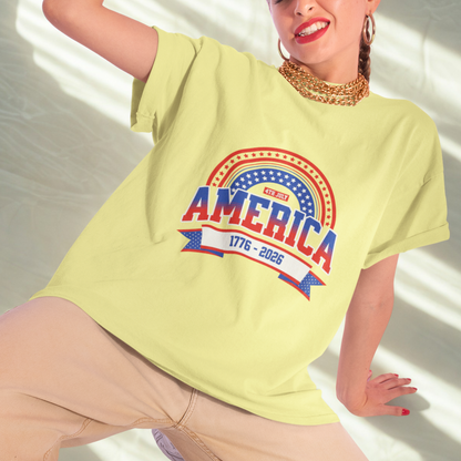 America 1776-2026 Patriotic Flag Tee | Stars Red White Blue