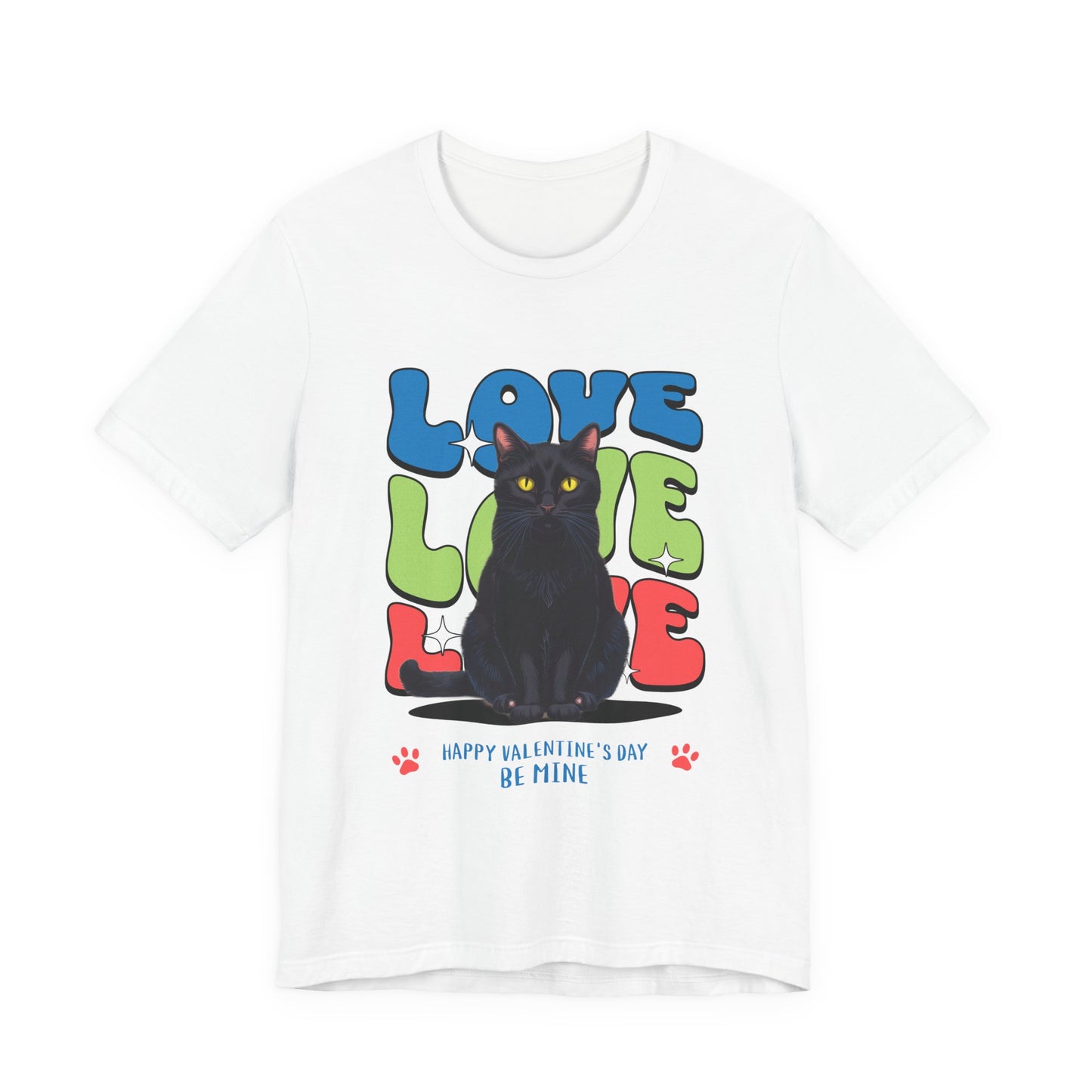 Black Cat Love Love Love T-Shirt, Valentine's Day Cat Tee