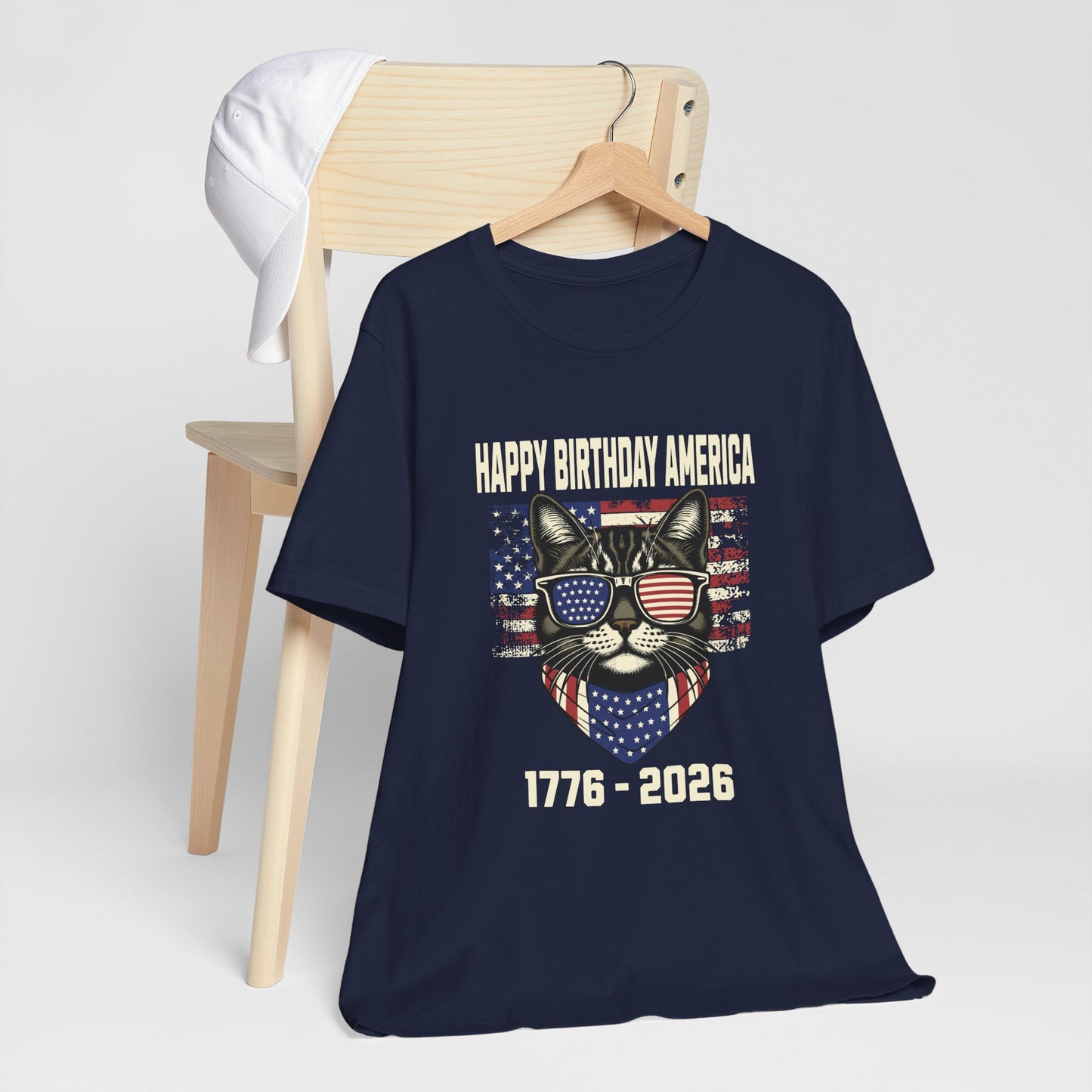 Patriotic Cat Birthday T-Shirt — Happy Birthday America 1776-2026