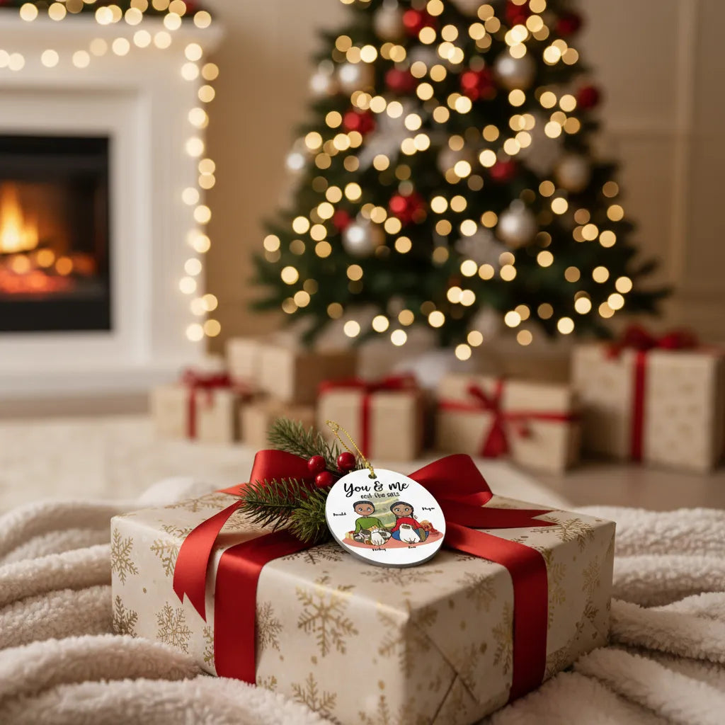 You & Me and the Cats Custom Christmas Ornament