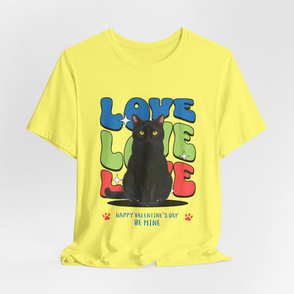 Black Cat Love Love Love T-Shirt, Valentine's Day Cat Tee