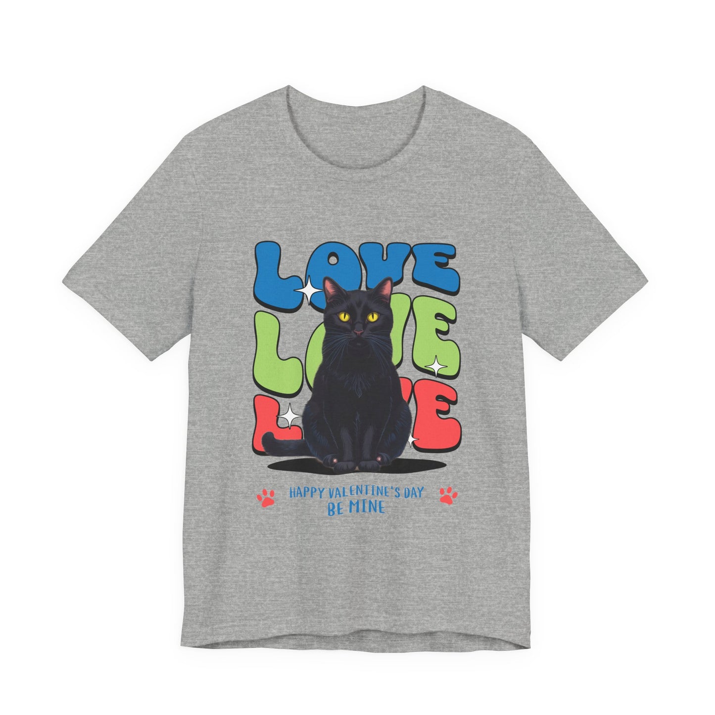 Black Cat Love Love Love T-Shirt, Valentine's Day Cat Tee