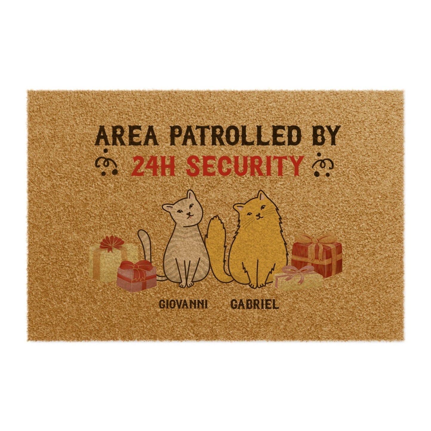 Custom Cat Portrait Welcoming Door Mat With Cat Names by printify