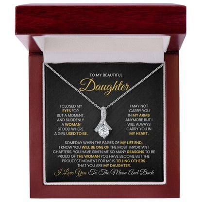 My Daughter Alluring Beauty Necklace in gift box with heartfelt message for daughter, elegant silver pendant on delicate chain