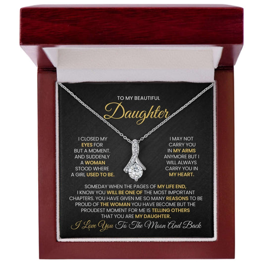 My Daughter Alluring Beauty Necklace in gift box with heartfelt message for daughter, elegant silver pendant on delicate chain