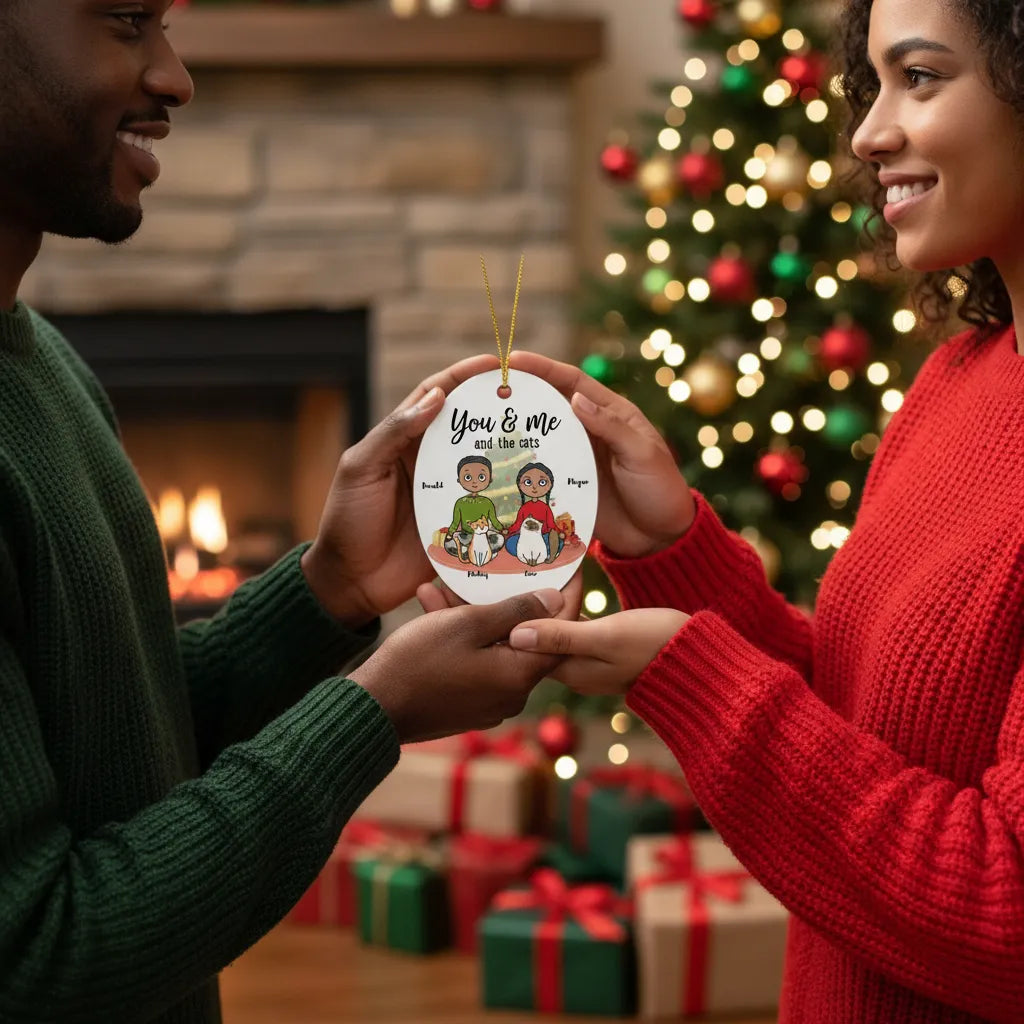You & Me and the Cats Custom Christmas Ornament