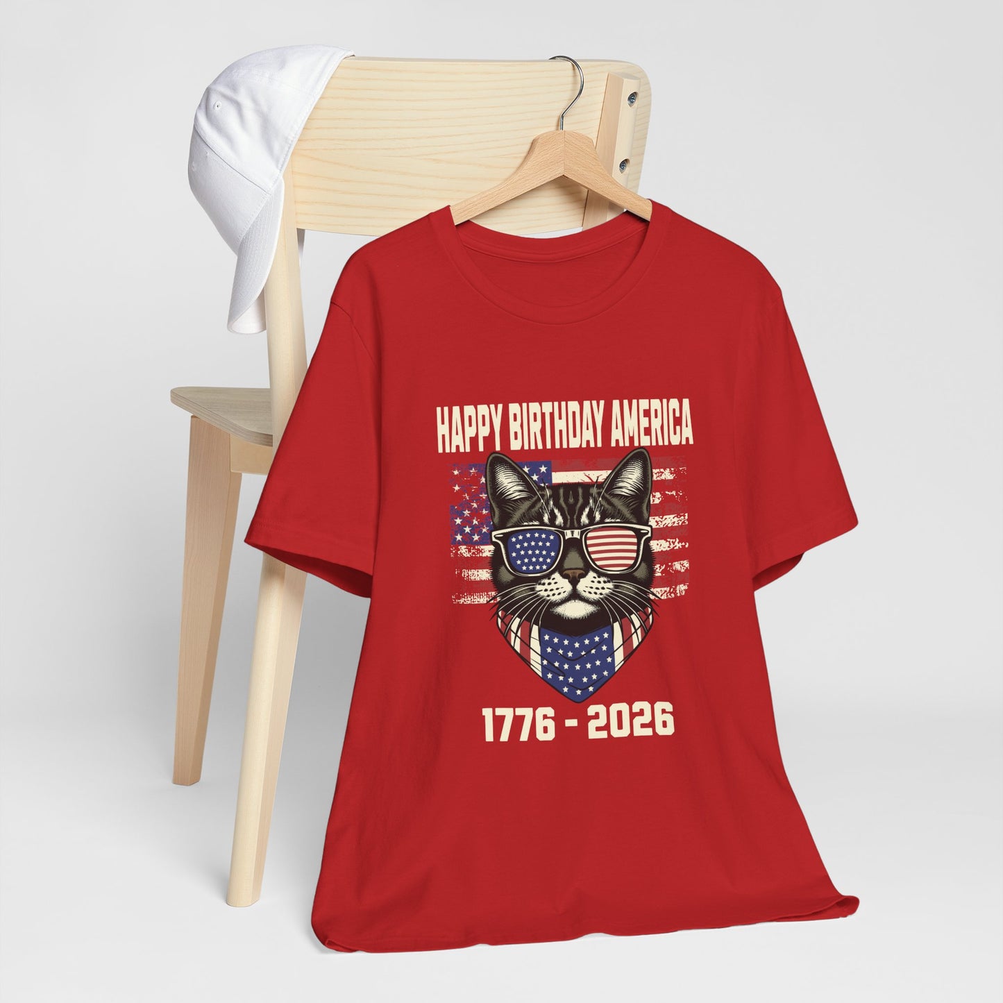 Patriotic Cat Birthday T-Shirt — Happy Birthday America 1776-2026
