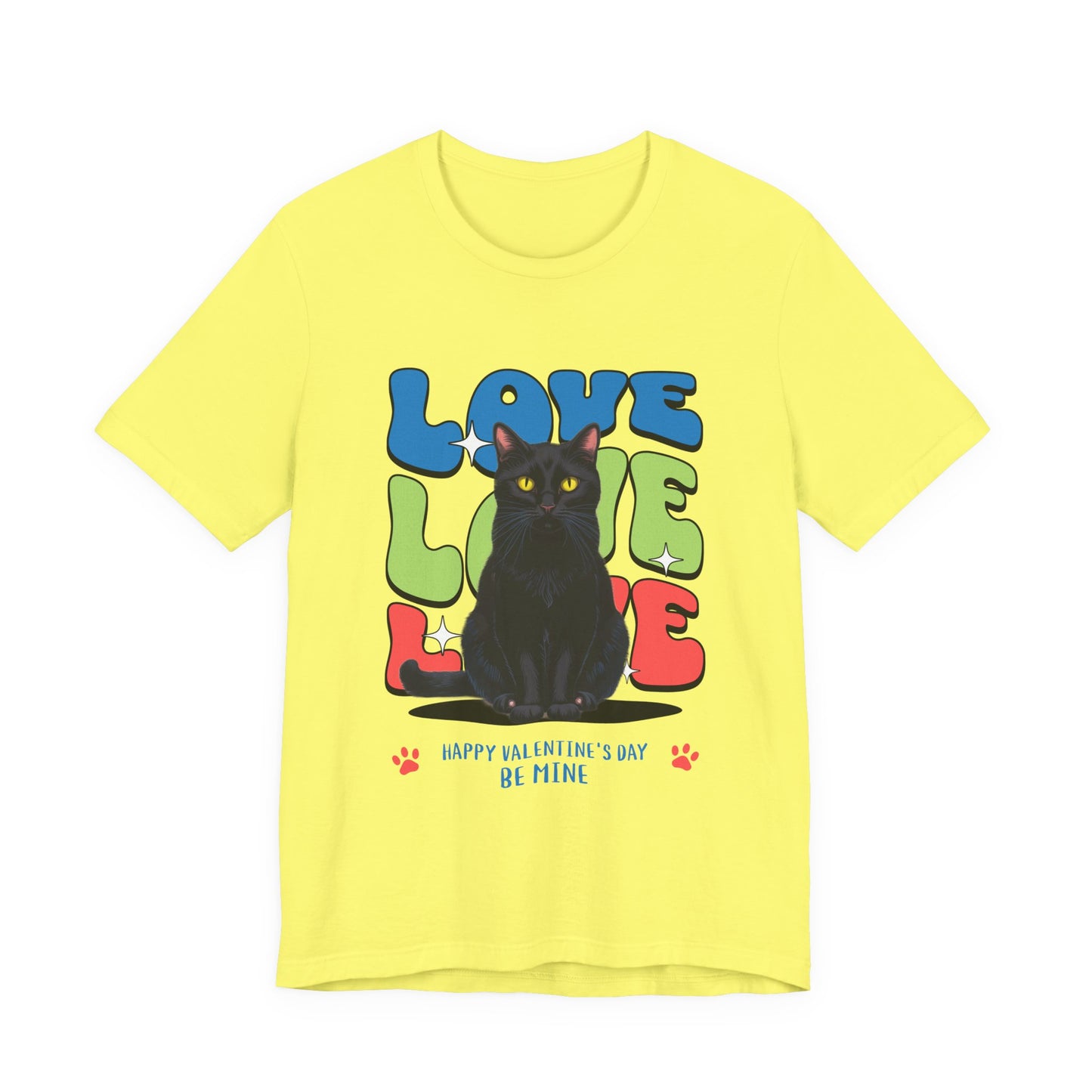 Black Cat Love Love Love T-Shirt, Valentine's Day Cat Tee