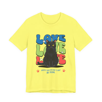 Black Cat Love Love Love T-Shirt, Valentine's Day Cat Tee