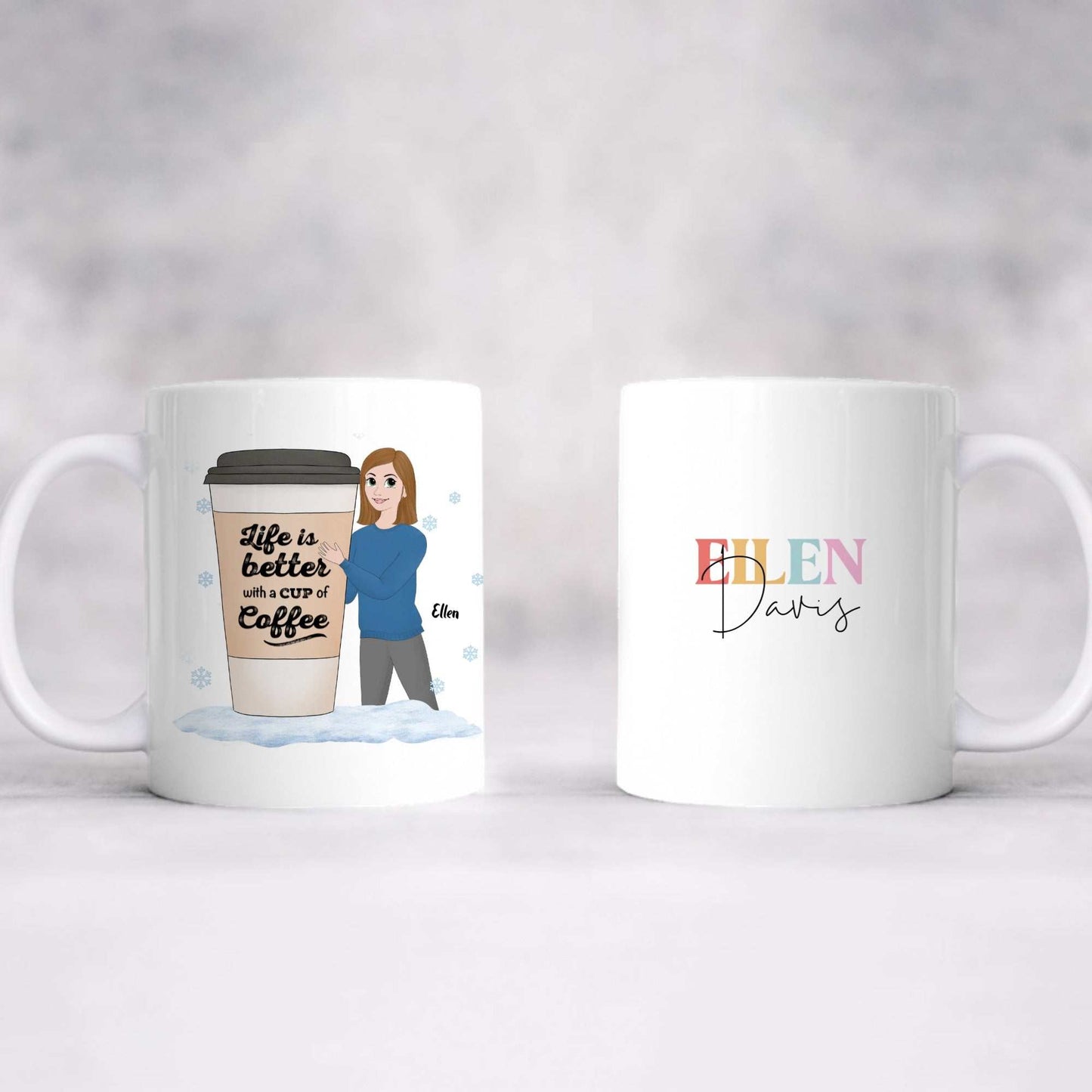 Customizable Life Is Better with Coffee Mug with personalized avatar and name, durable ceramic, dishwasher safe, and comfortable handle