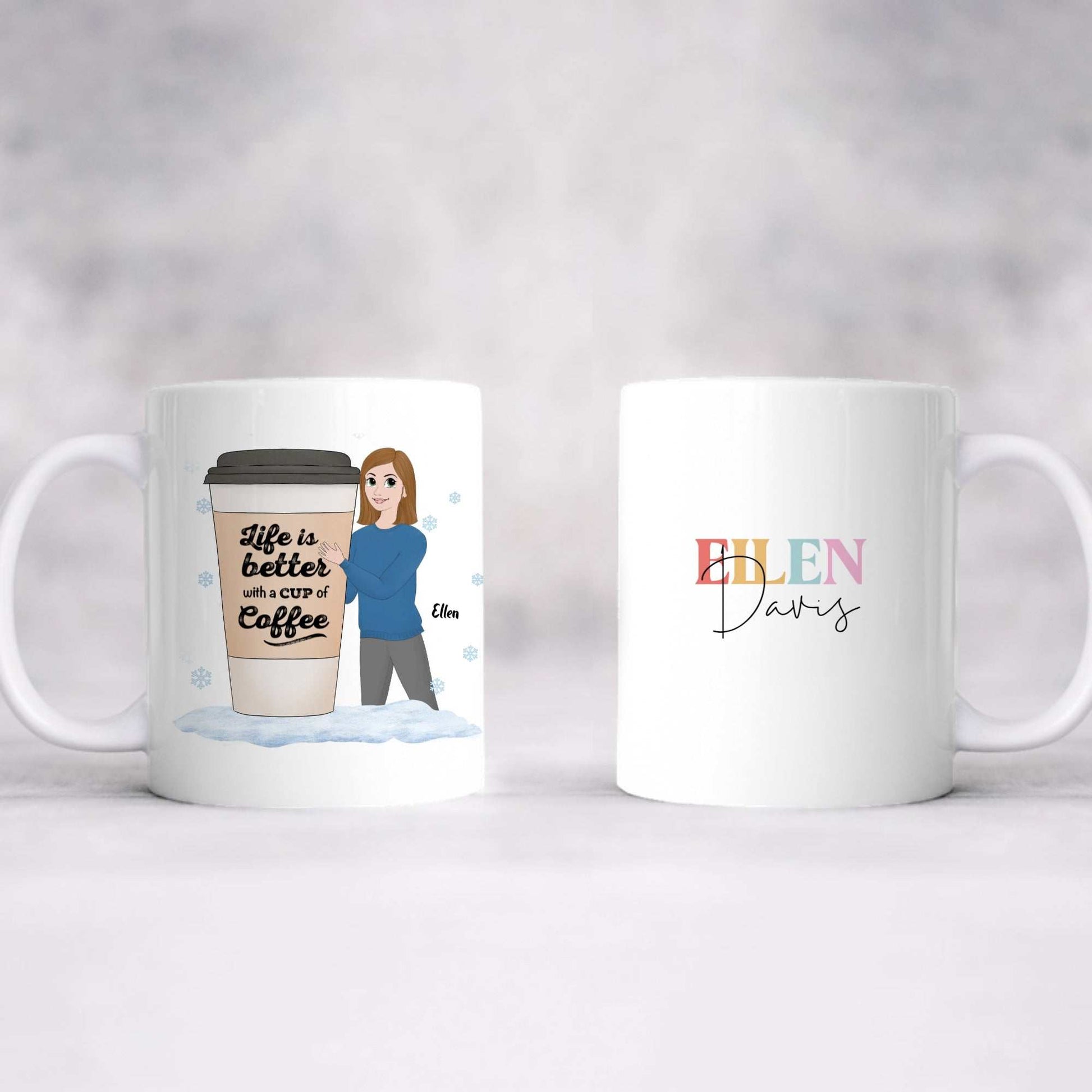 Customizable Life Is Better with Coffee Mug with personalized avatar and name, durable ceramic, dishwasher safe, and comfortable handle