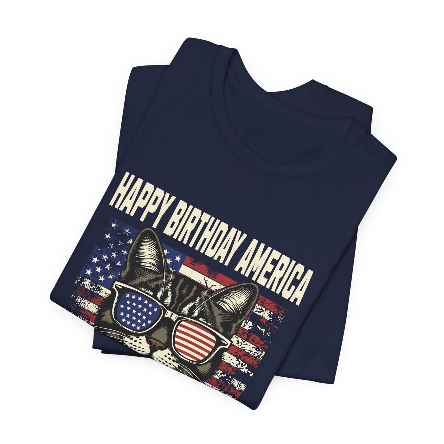 Patriotic Cat Birthday T-Shirt — Happy Birthday America 1776-2026