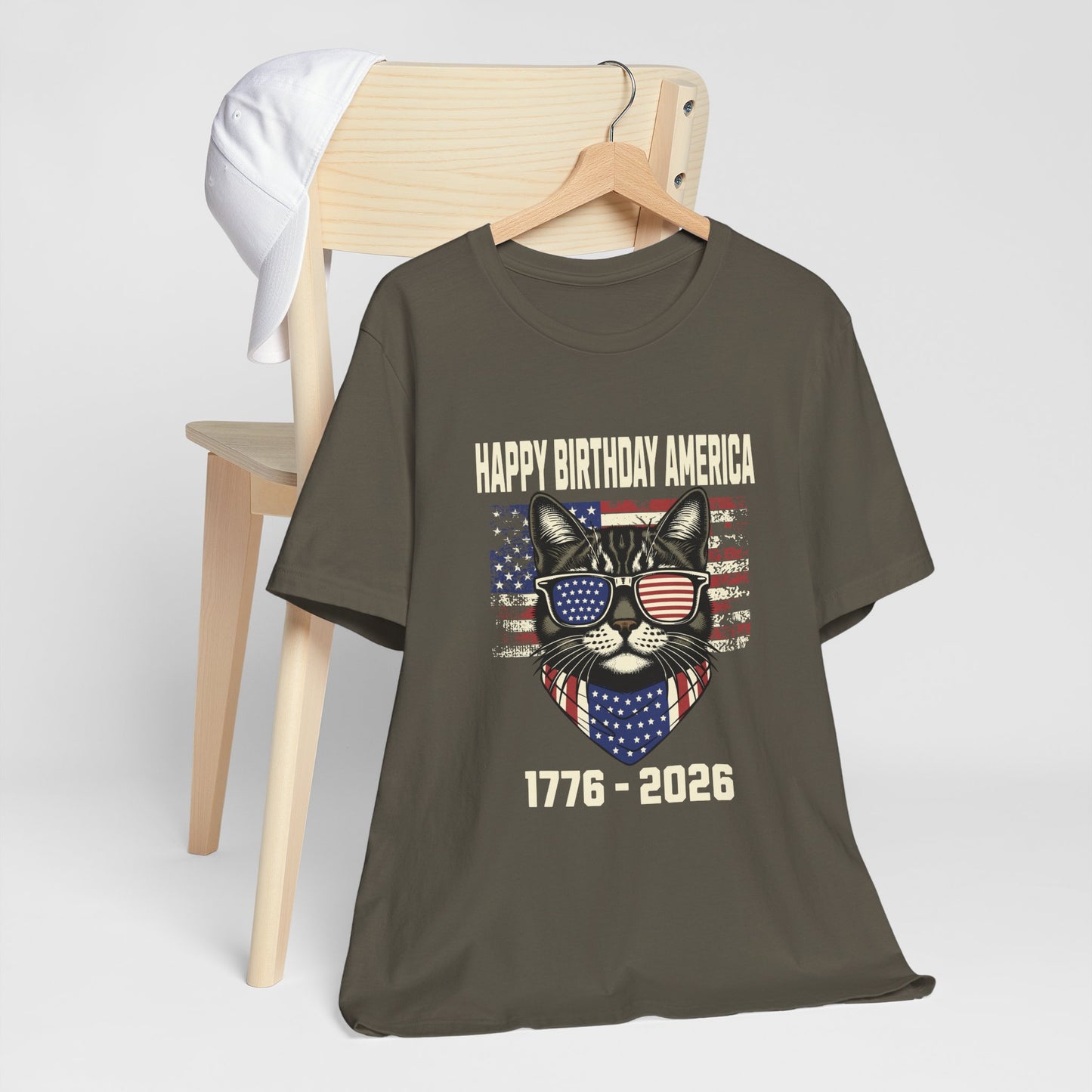 Patriotic Cat Birthday T-Shirt — Happy Birthday America 1776-2026