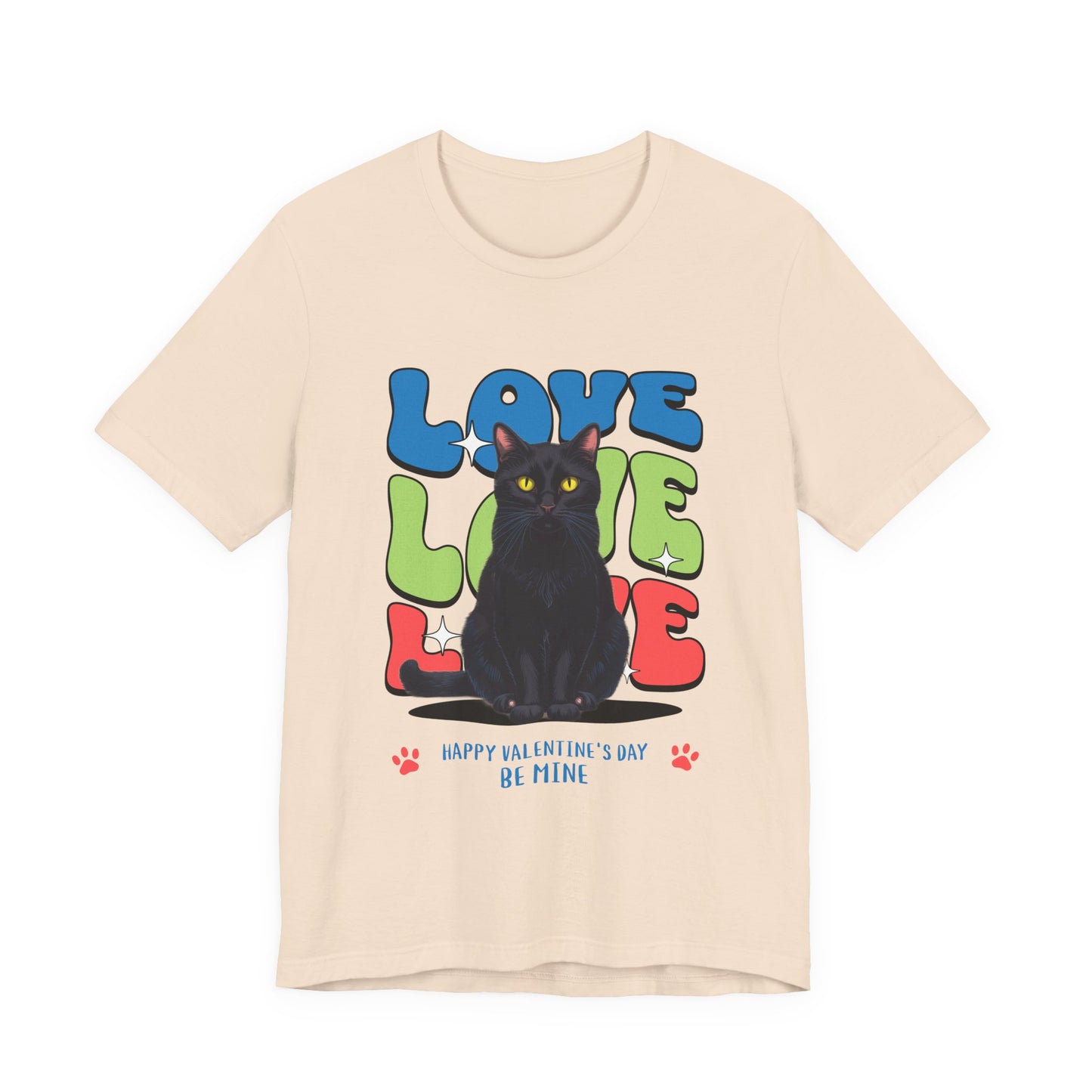 Black Cat Love Love Love T-Shirt, Valentine's Day Cat Tee