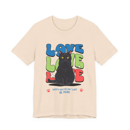 Black Cat Love Love Love T-Shirt, Valentine's Day Cat Tee