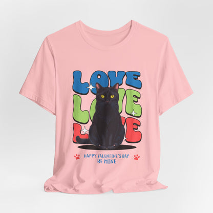 Black Cat Love Love Love T-Shirt, Valentine's Day Cat Tee
