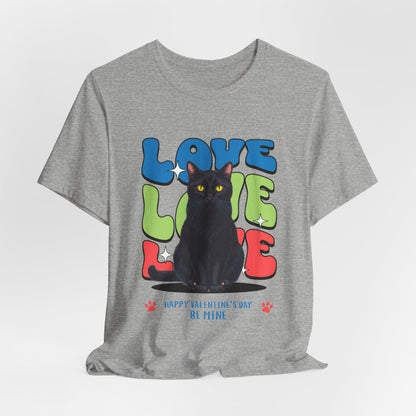 Black Cat Love Love Love T-Shirt, Valentine's Day Cat Tee