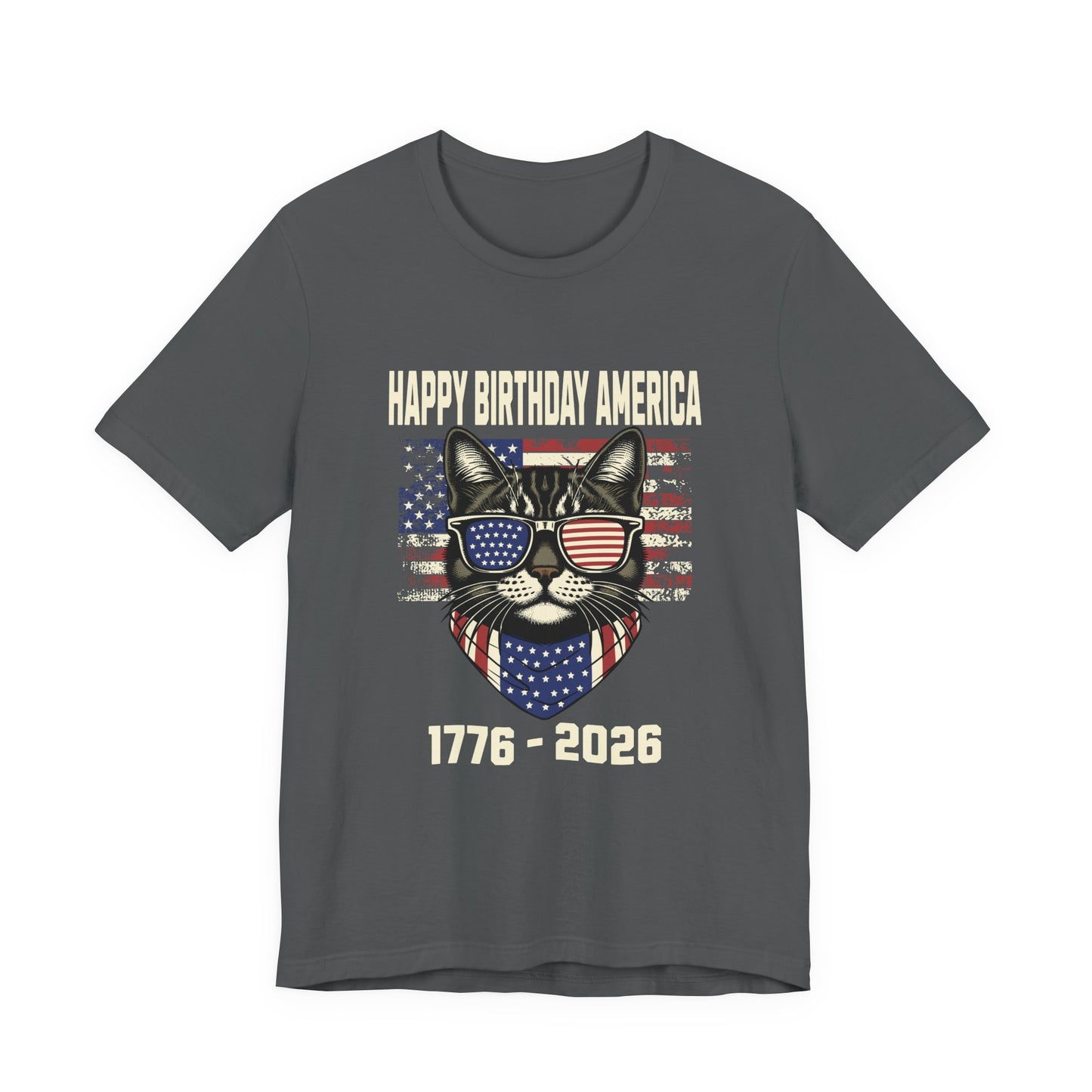 Patriotic Cat Birthday T-Shirt — Happy Birthday America 1776-2026