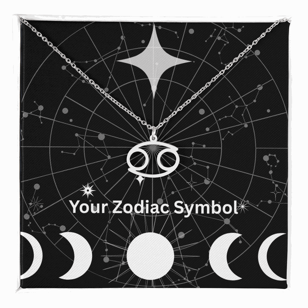 Silver zodiac symbol necklace on constellation background with adjustable chain