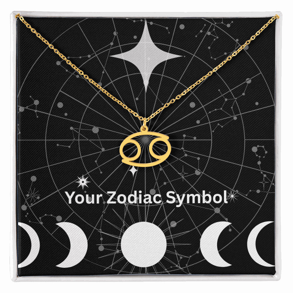 18k gold zodiac symbol necklace with adjustable chain in gift box