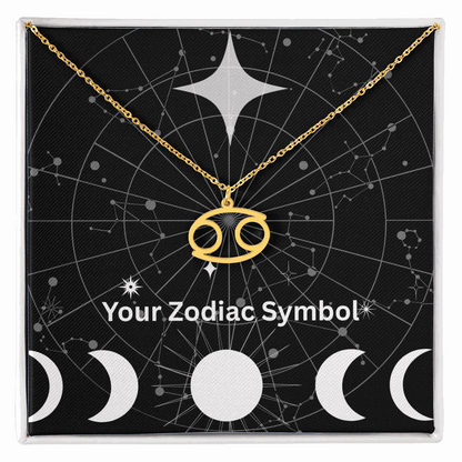 18k gold zodiac symbol necklace with adjustable chain in gift box