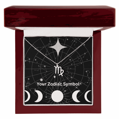 Zodiac Symbol Necklace with Scorpio pendant in a mahogany gift box