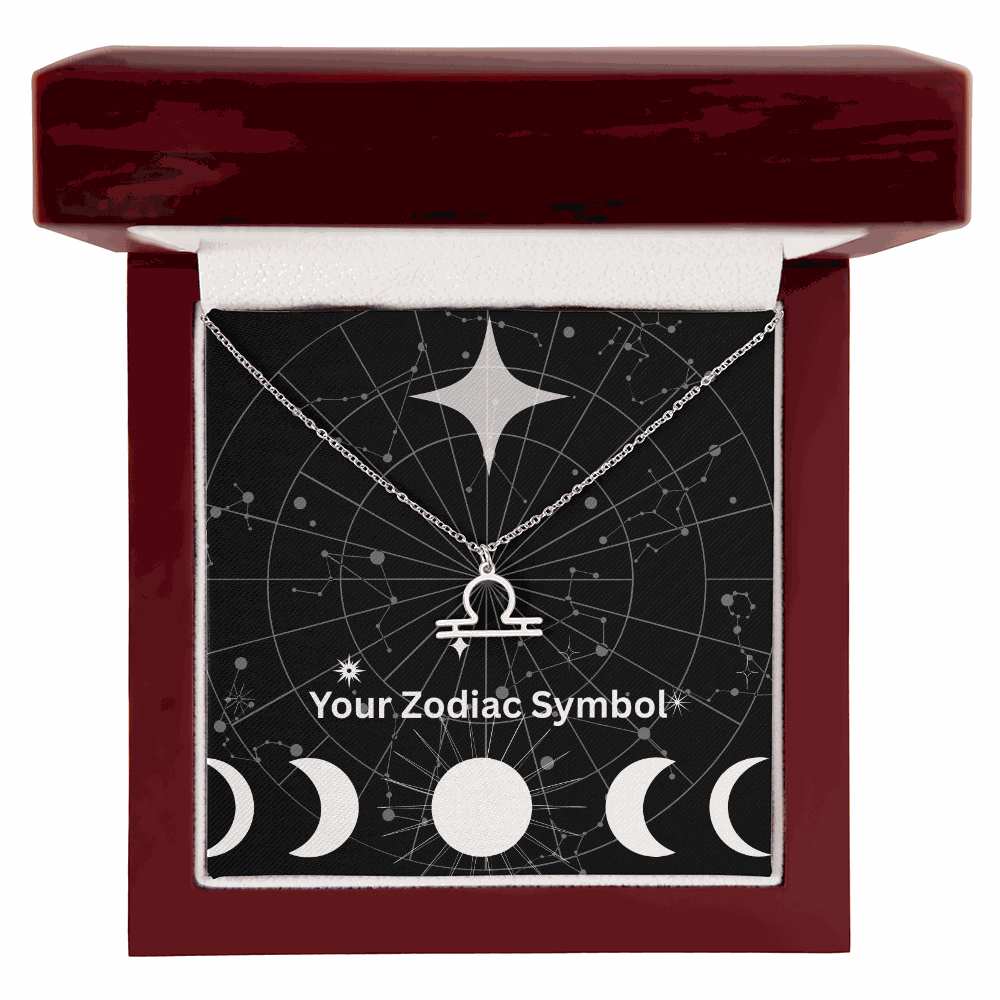 Zodiac Symbol Necklace with Libra pendant in mahogany luxury gift box